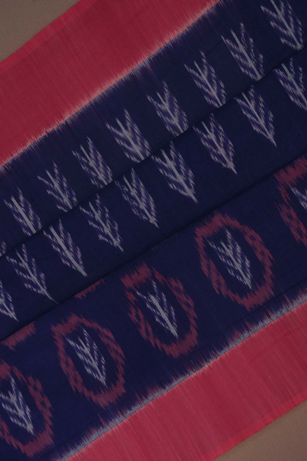 Image of Navy Blue Handwoven Cotton Pochampally Ikat Saree