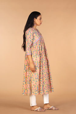 Collection of Floral Sanganeri hand block printed cotton Kurta in a gallery layout