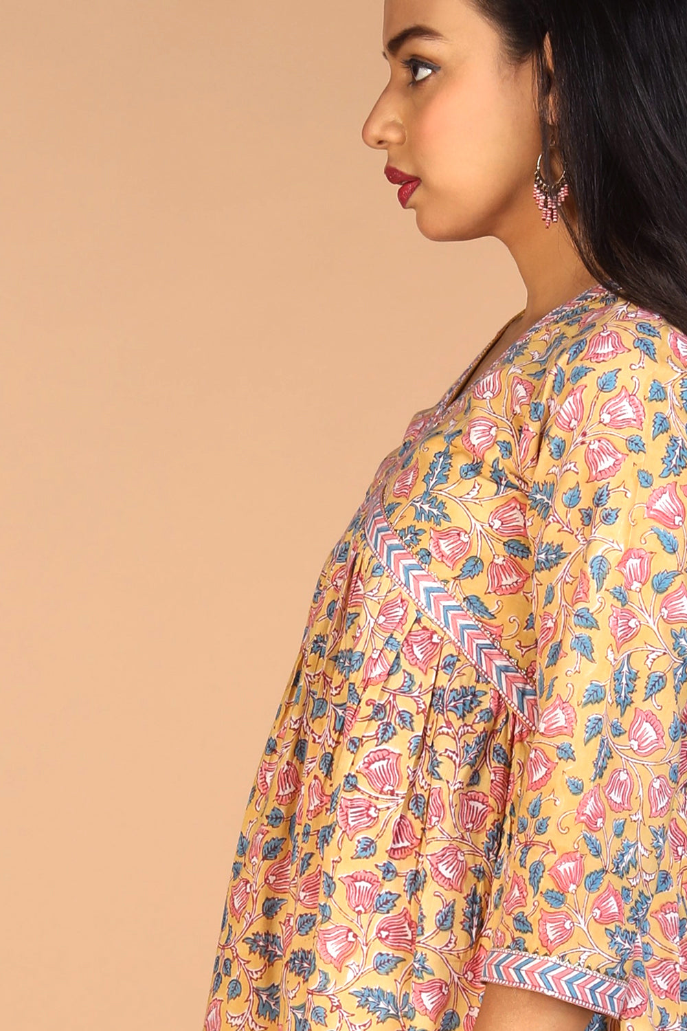 Collection of Floral Sanganeri hand block printed cotton Kurta in a gallery layout