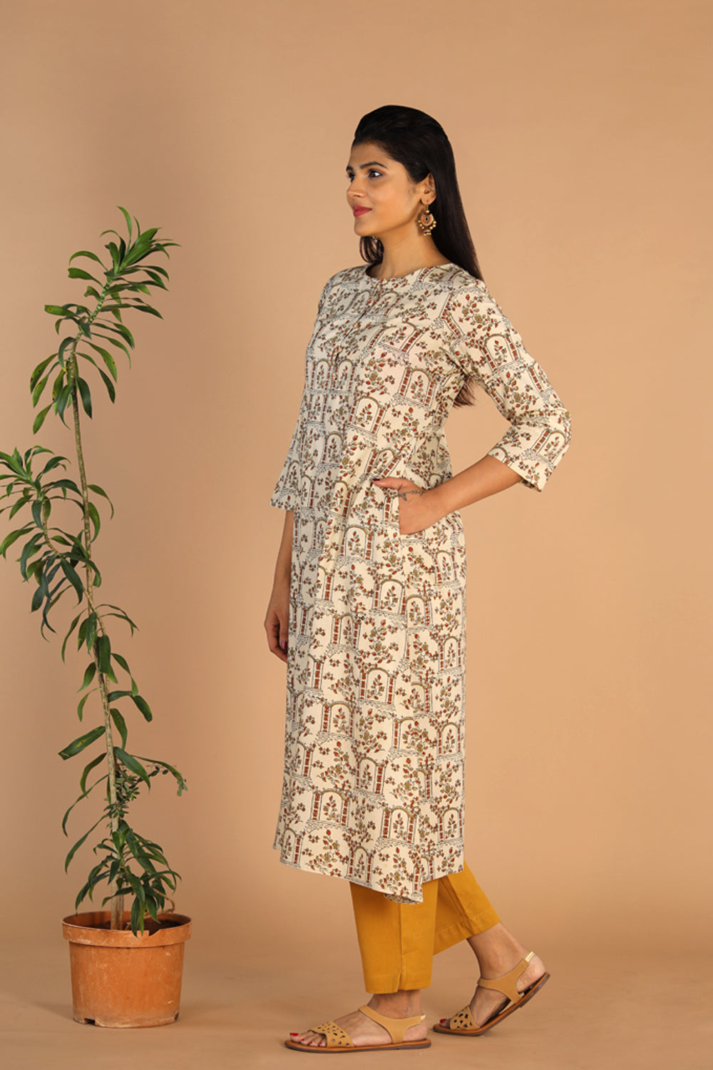 Collection of Ajrakh A -line kurti in a gallery layout