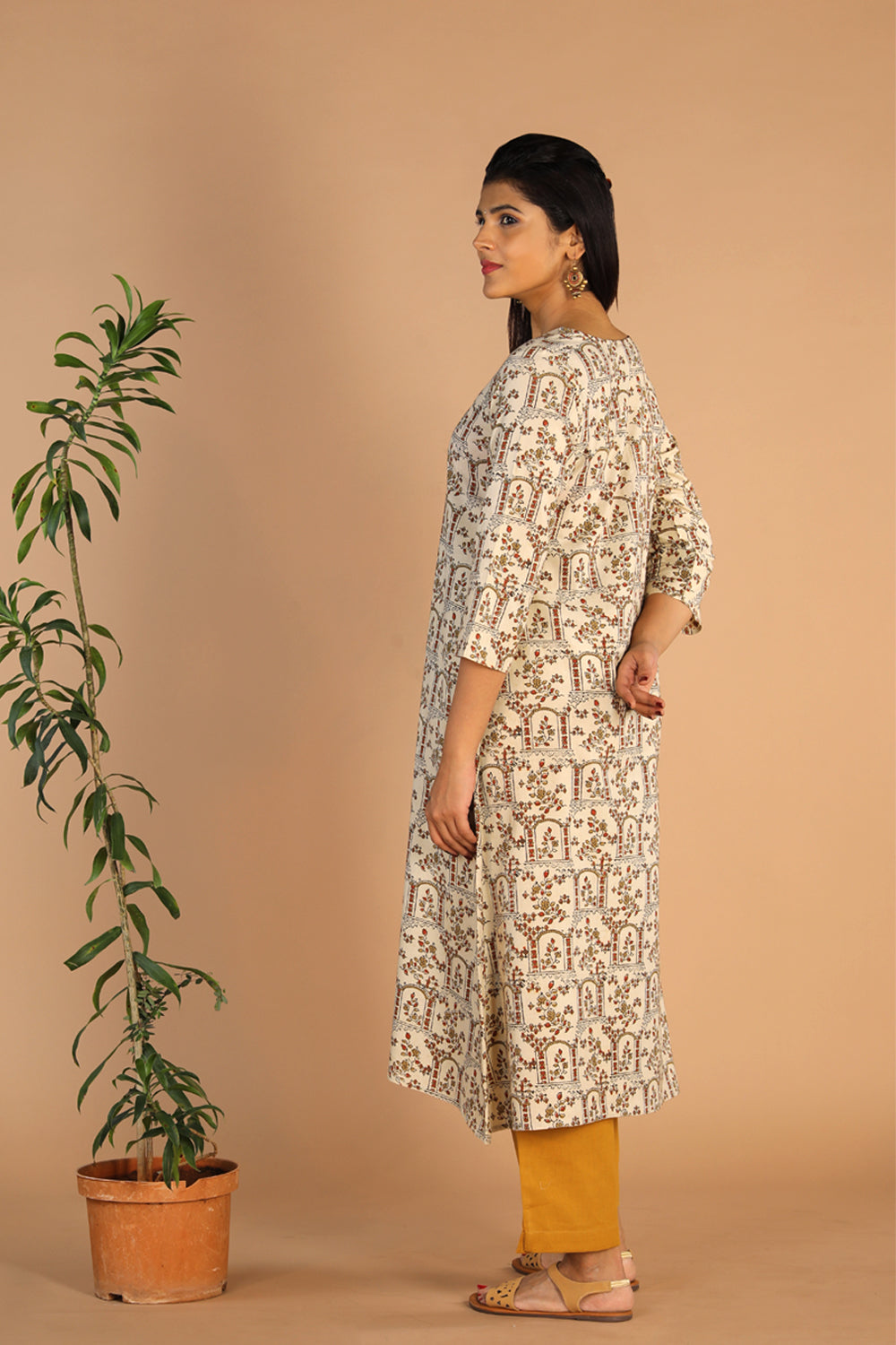 Collection of Ajrakh A -line kurti in a gallery layout