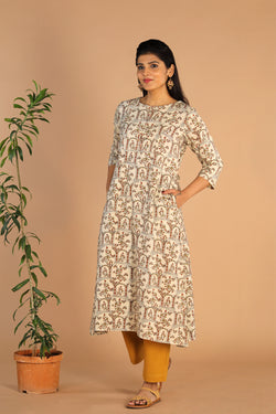 Collection of Ajrakh A -line kurti in a gallery layout