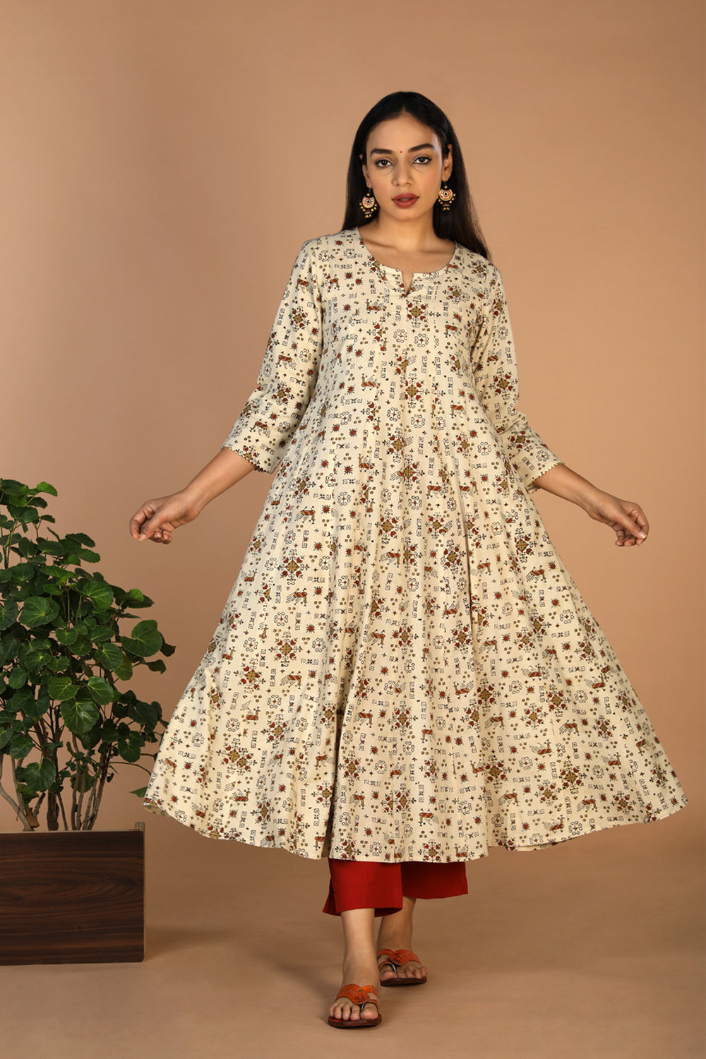 Collection of cotton ajrakh anarkali in a gallery layout