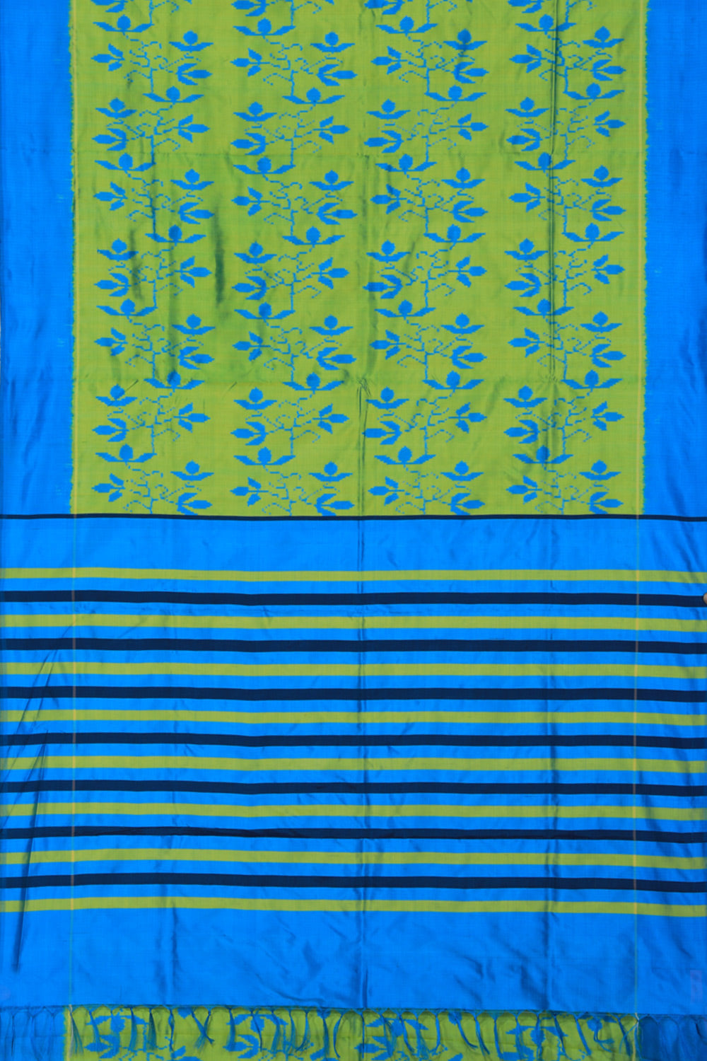 Image of Lemon Yellow Handwoven Pochampally Silk Ikat Saree