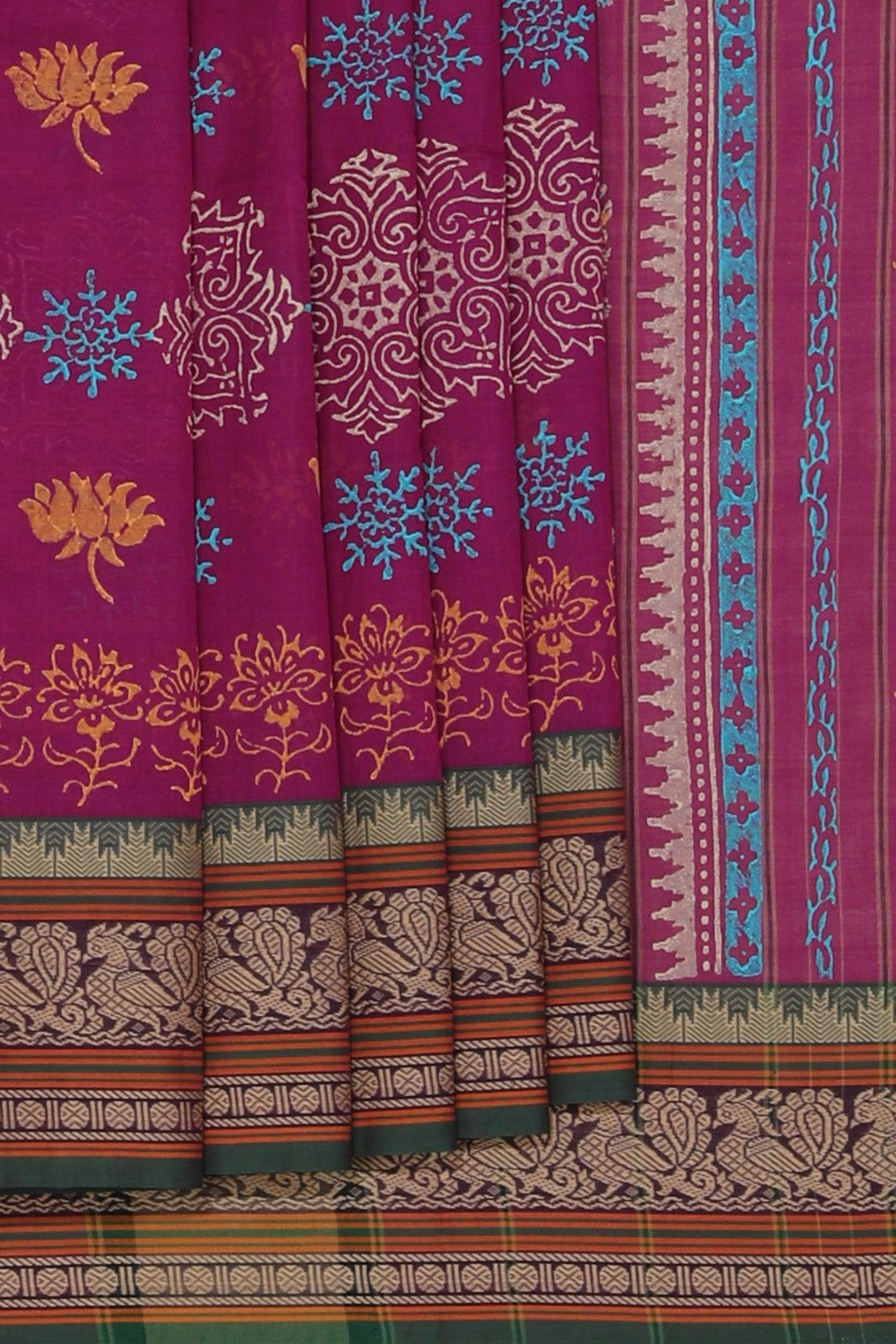 Image of Hand block printed cotton saree