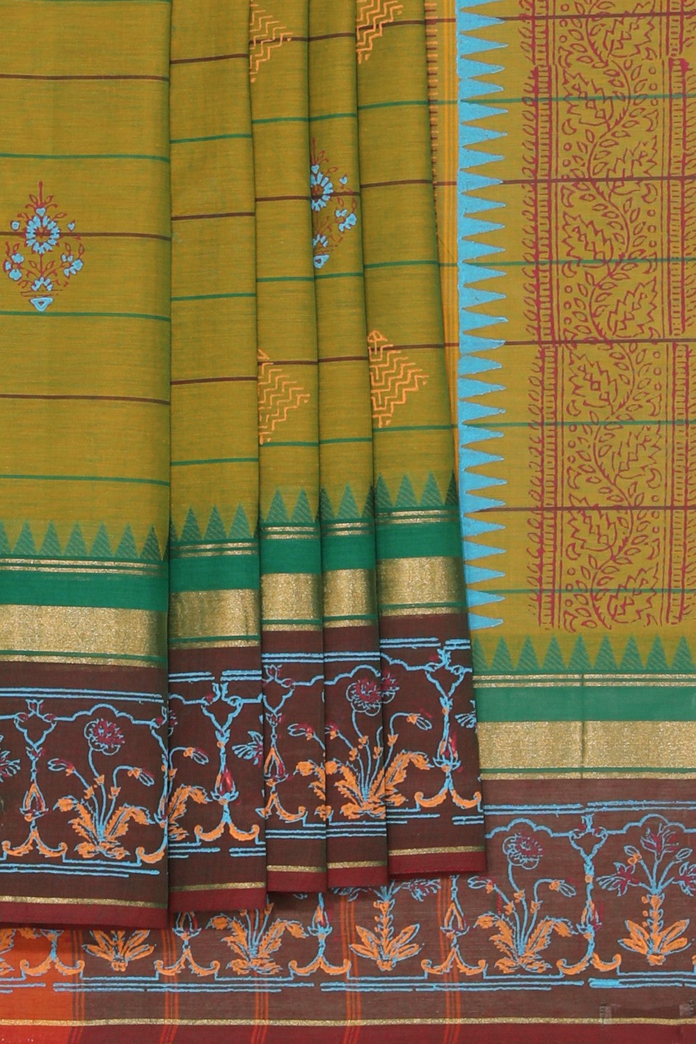 Image of Hand block printed cotton saree
