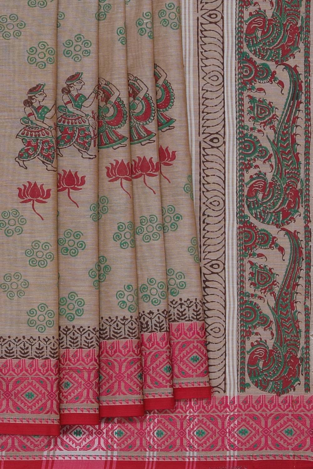 Hand block printed cotton saree