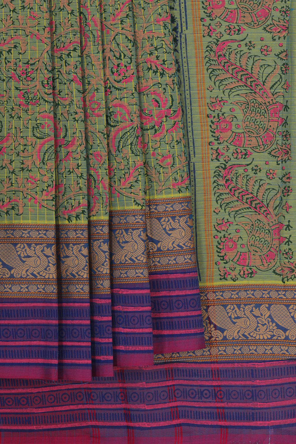 Hand block printed cotton saree