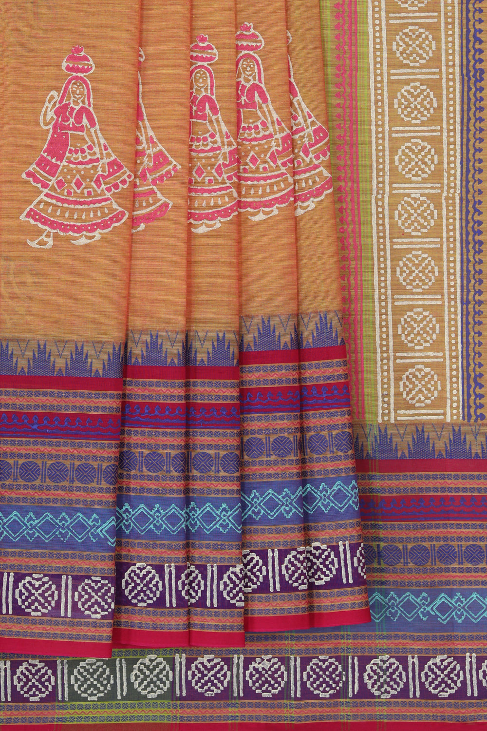 Hand block printed cotton saree