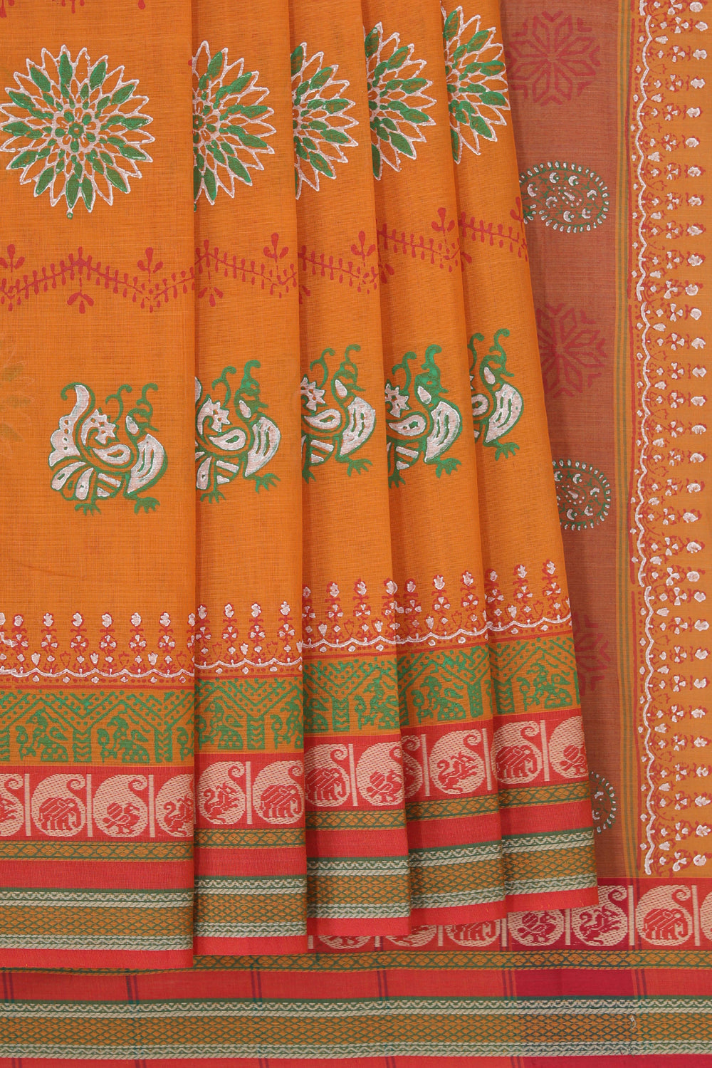 Hand block printed cotton saree