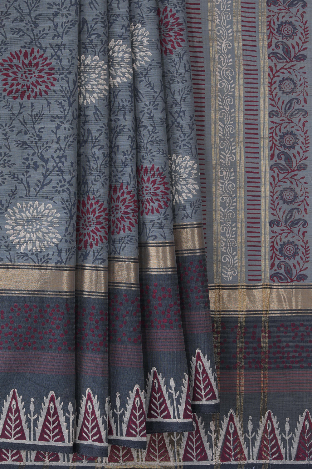 Hand block printed cotton saree