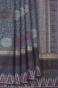 Image of Hand block printed cotton saree