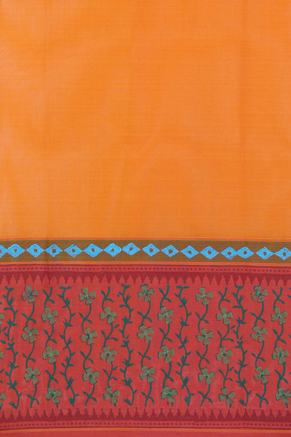 Image of Mustard Orange Hand block printed cotton saree