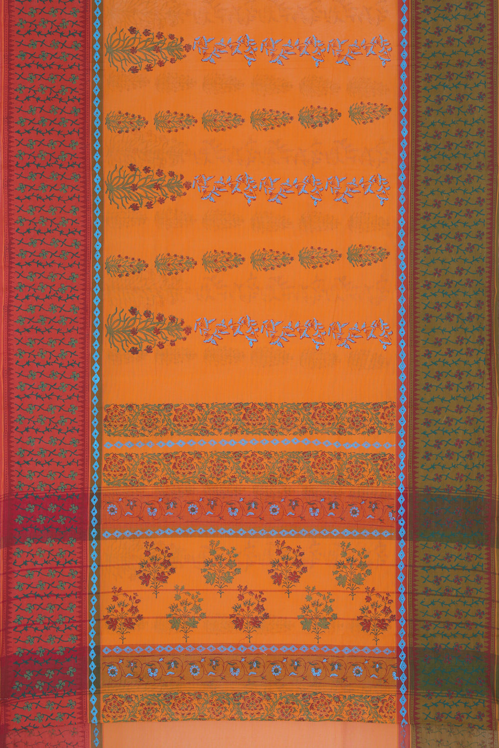Image of Mustard Orange Hand block printed cotton saree