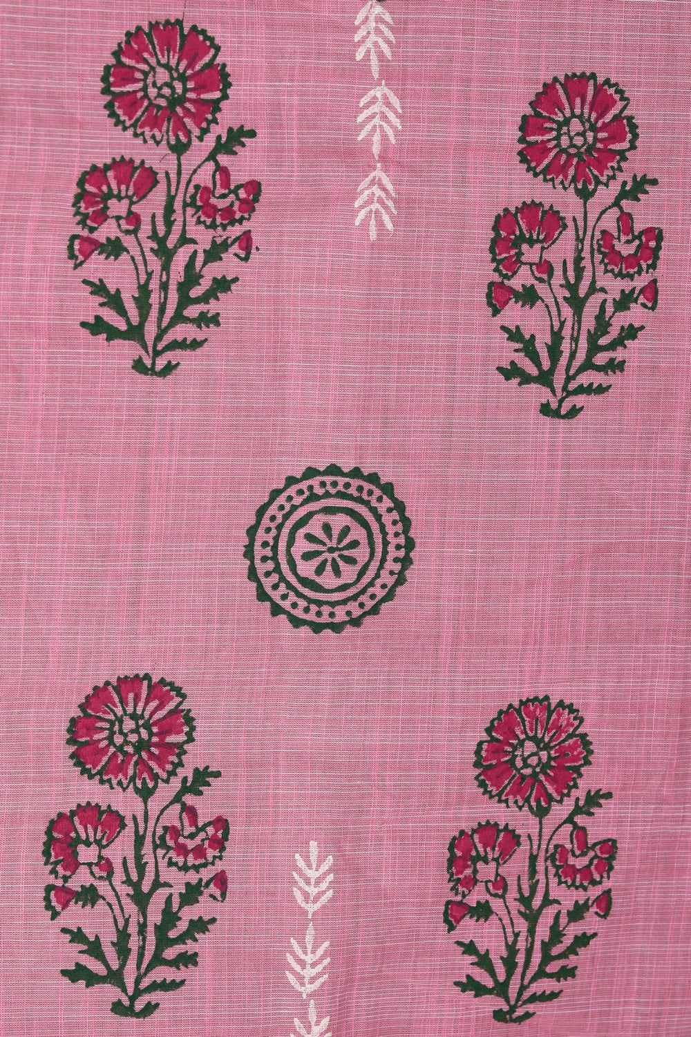 Pink floral hand block printed saree