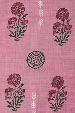 Image of Pink floral hand block printed saree