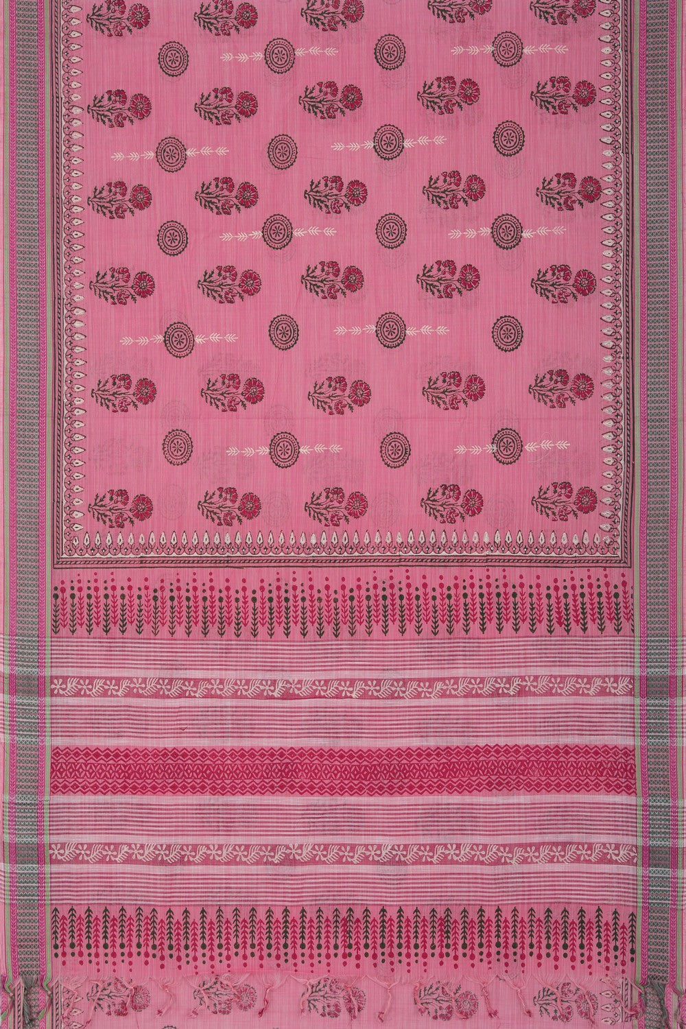 Pink floral hand block printed saree