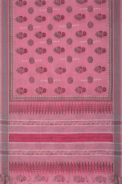 Image of Pink floral hand block printed saree