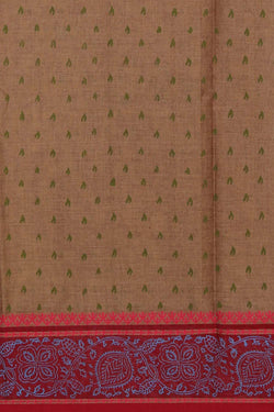 Image of Brown big buta with buti jaal handblock printed saree.