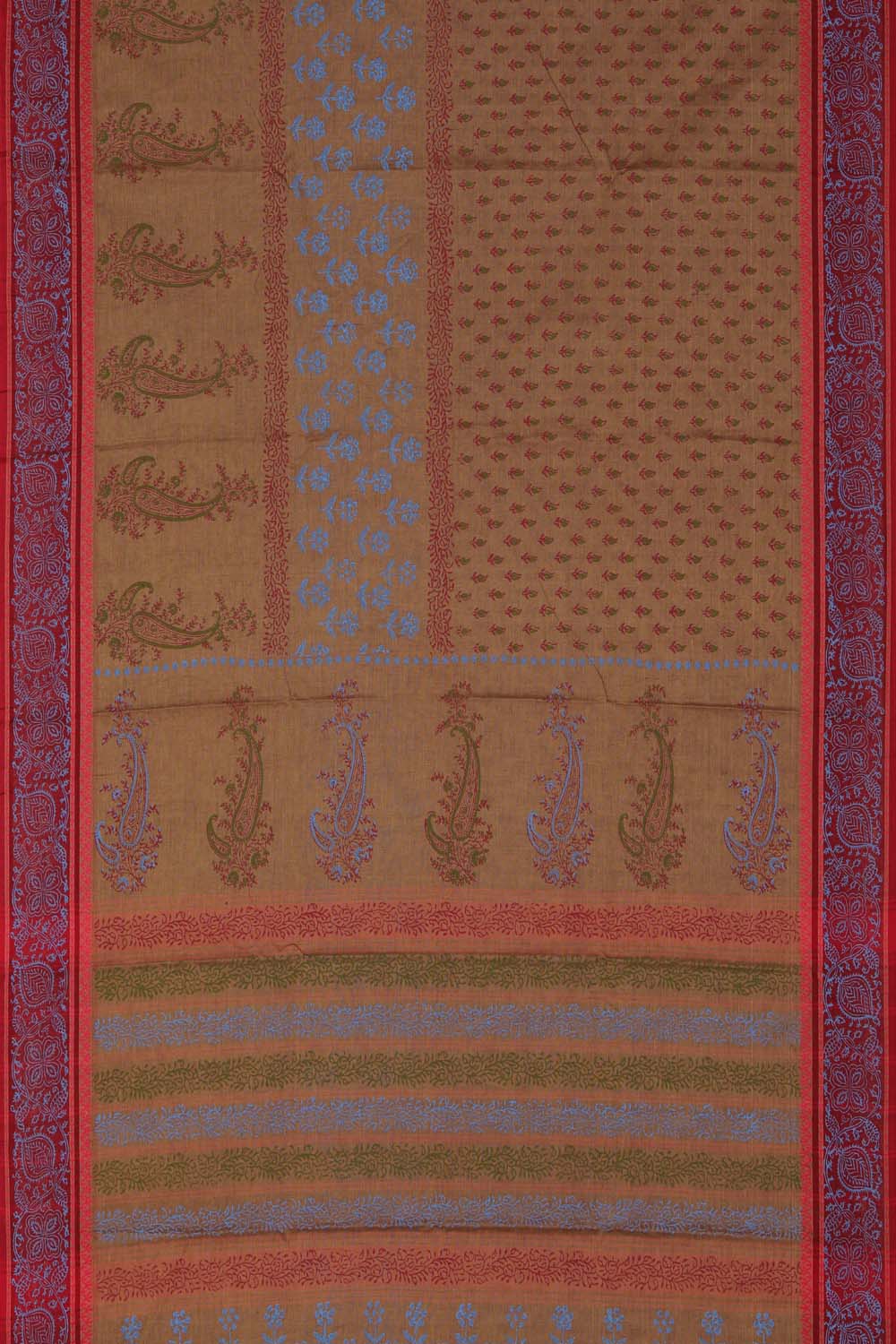 Brown big buta with buti jaal handblock printed saree.