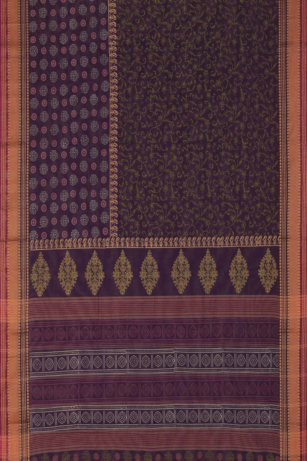 Violet hand block printed south cotton saree