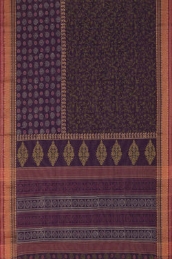 Image of Violet hand block printed south cotton saree