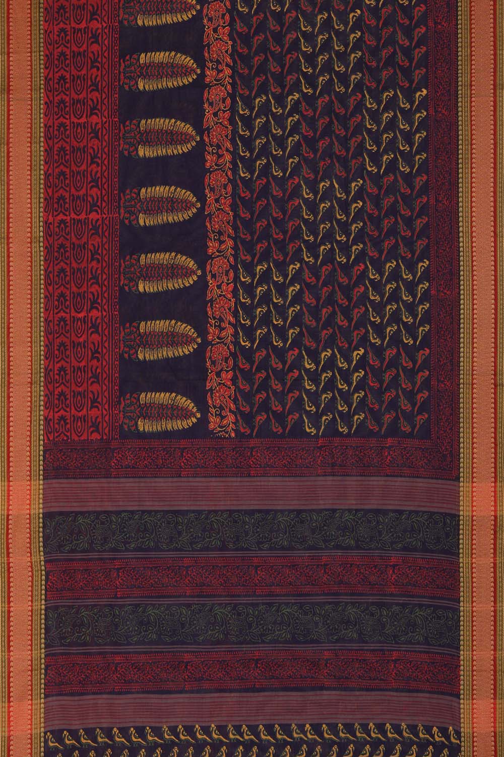 Image of Purplish Blue Hand Block Printed Cotton Saree