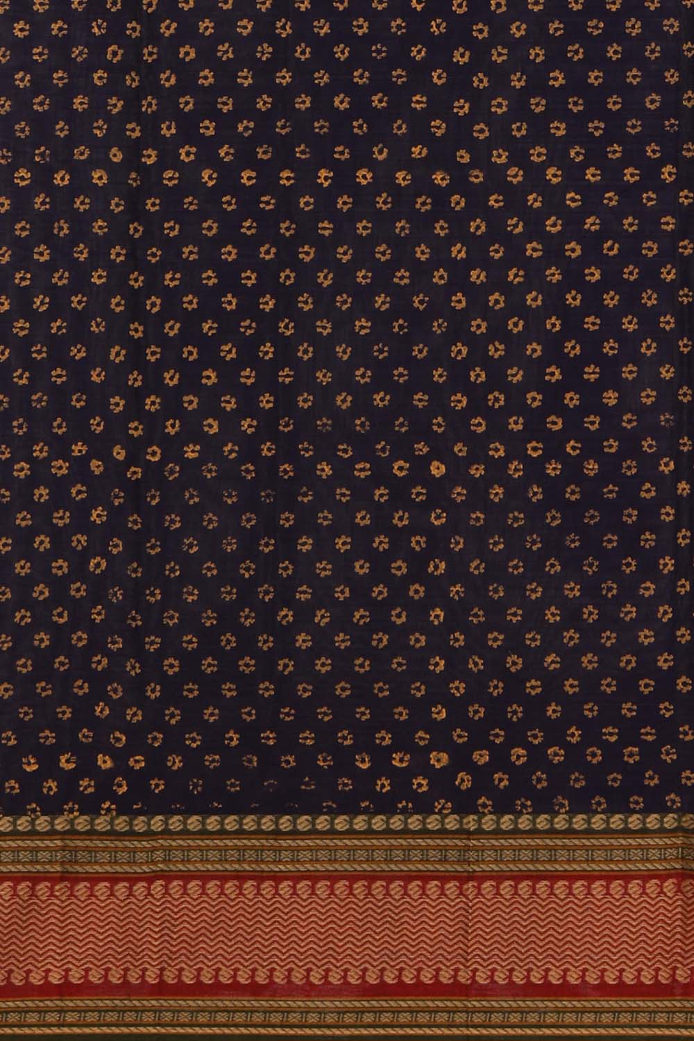 Image of Purplish Blue Hand Block Printed Cotton Saree