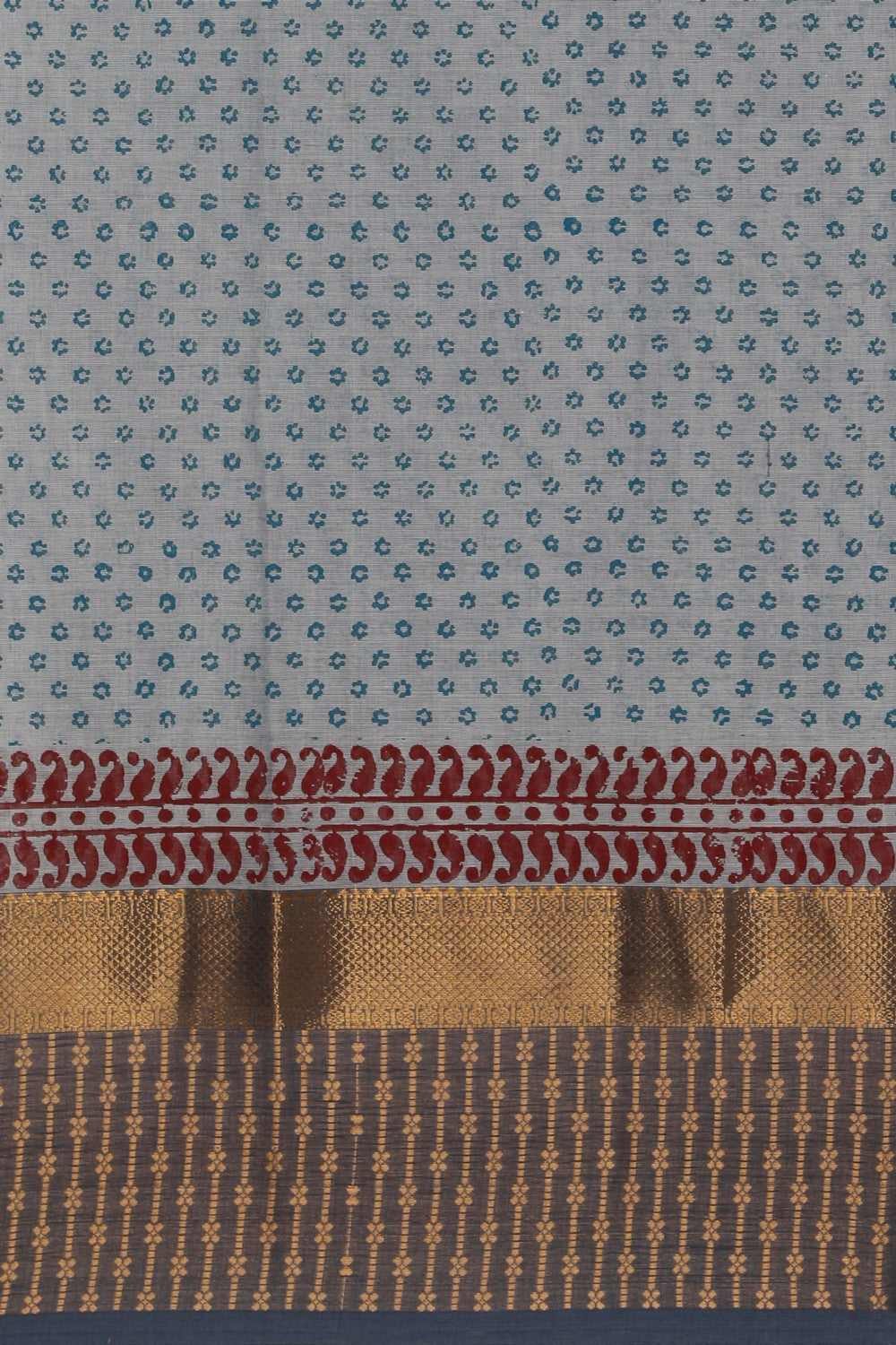 Image of Grey Buta Handblock Printed Saree