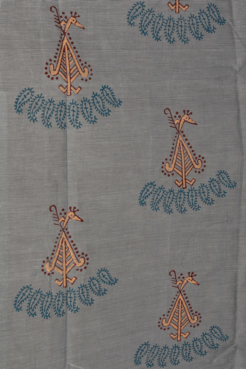 Image of Grey Buta Handblock Printed Saree