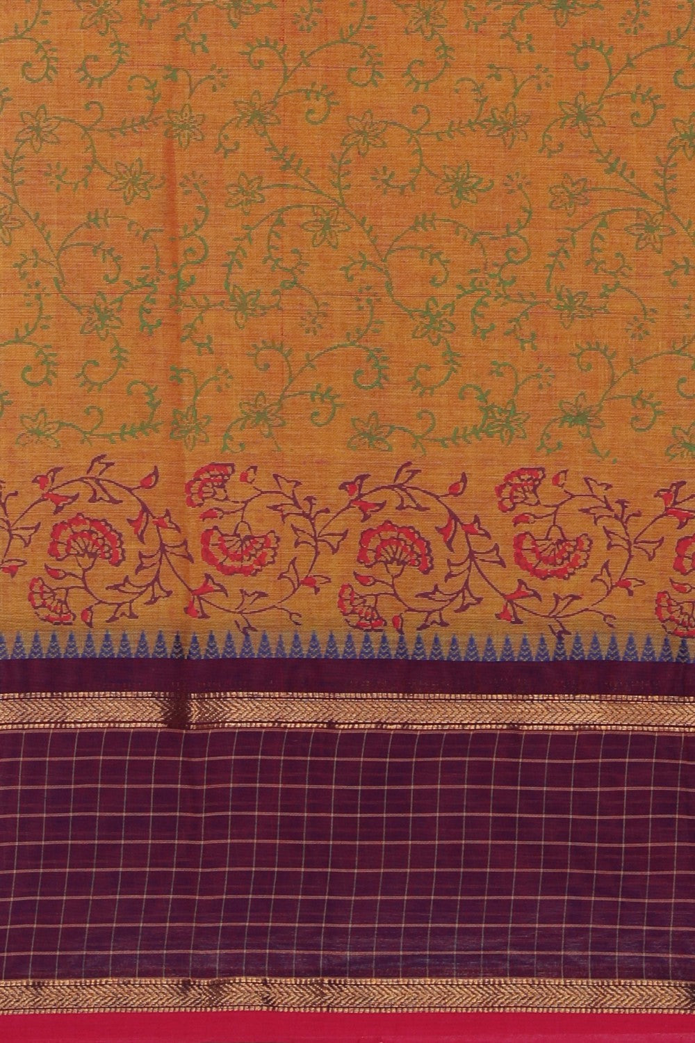 Orange buta handblock printed saree.