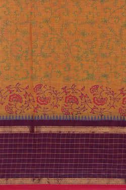 Image of Orange buta handblock printed saree.