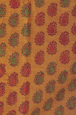 Image of Orange buta handblock printed saree.