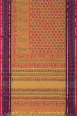 Image of Orange buta handblock printed saree.