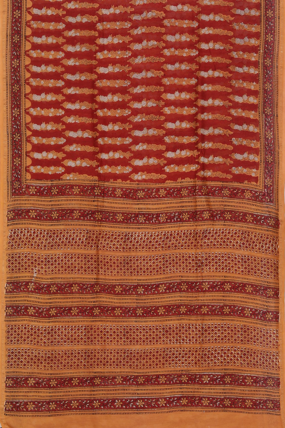 Image of Rust Orange Bagru Chanderi saree