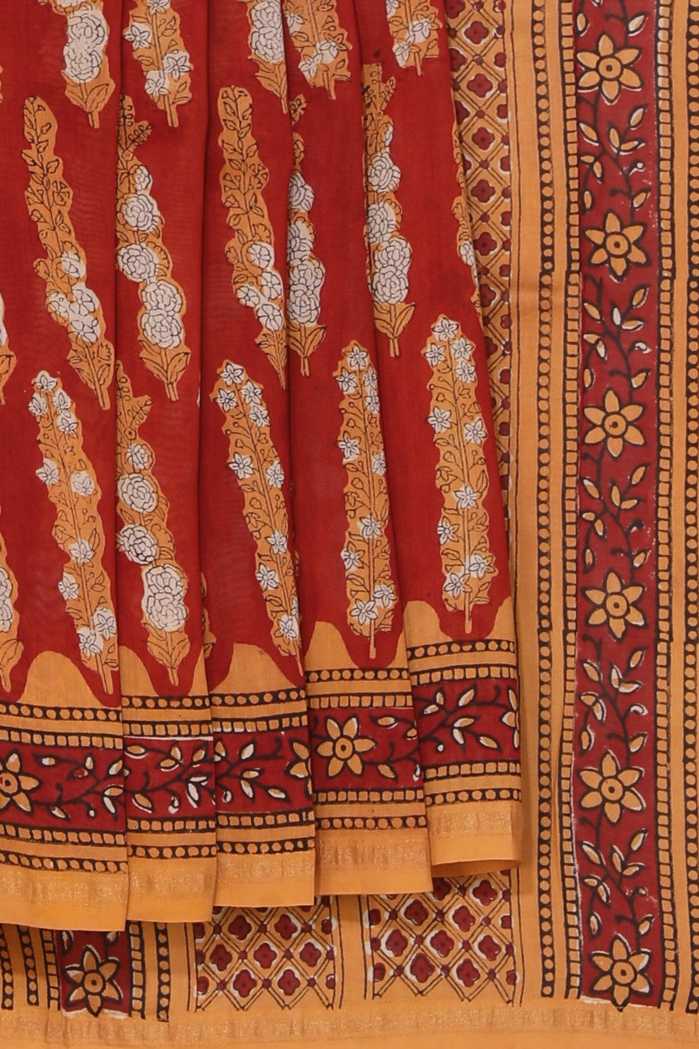 Image of Rust Orange Bagru Chanderi saree
