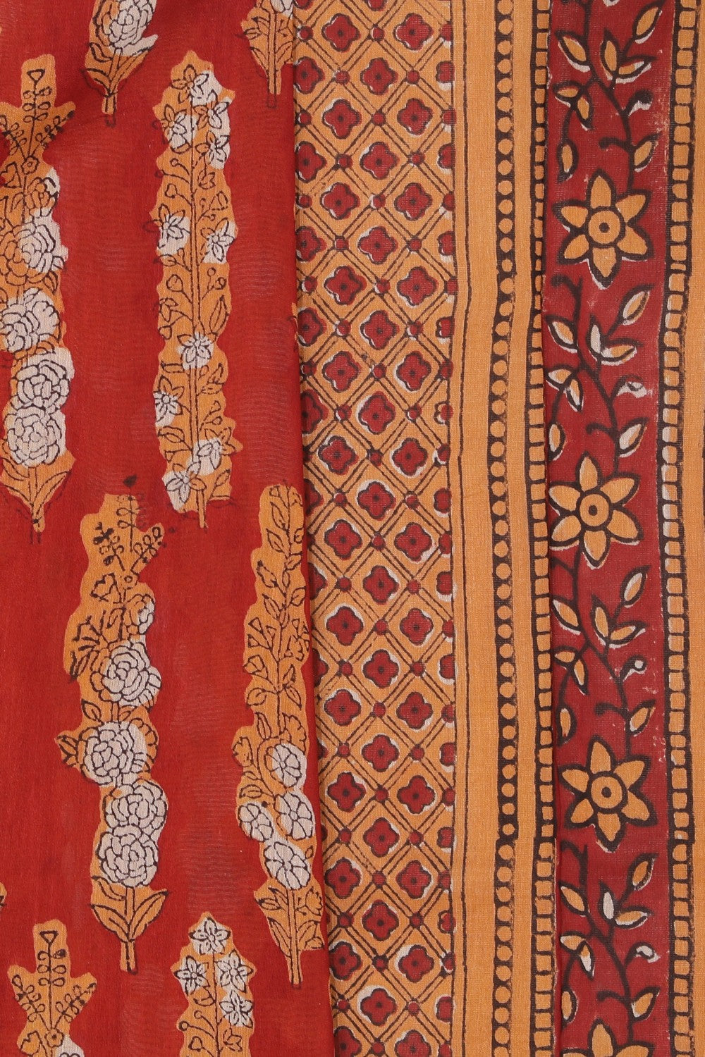 Image of Rust Orange Bagru Chanderi saree