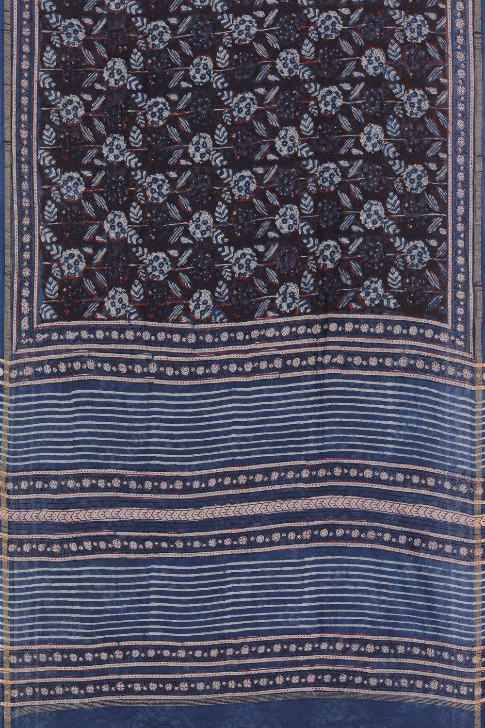 Image of Brownish Black Floral Bagru Chanderi saree