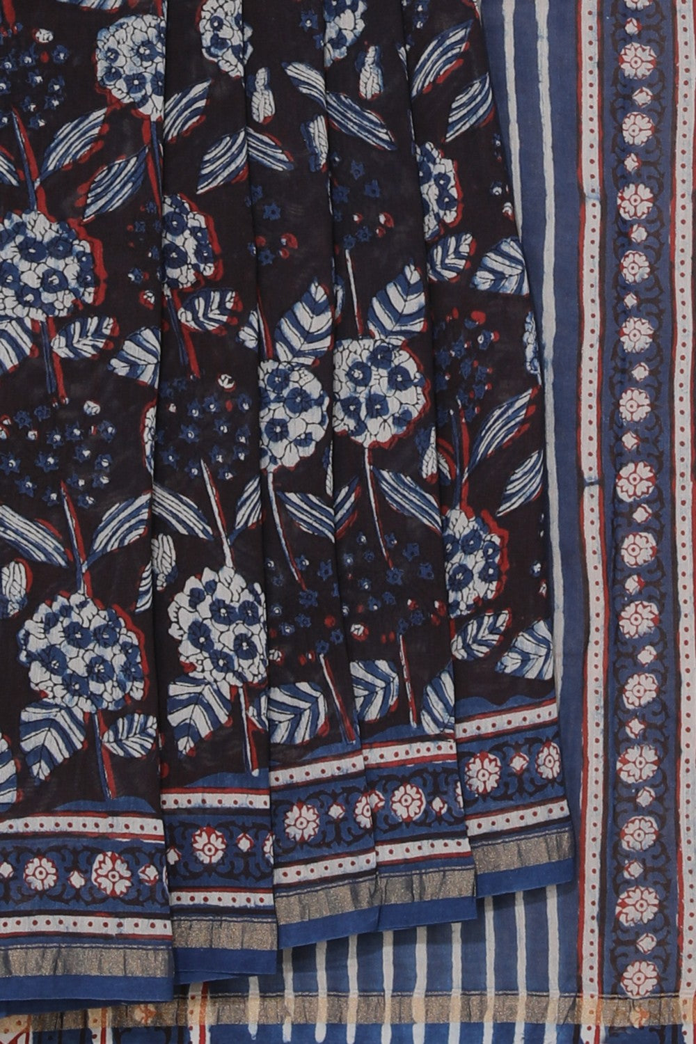 Image of Brownish Black Floral Bagru Chanderi saree