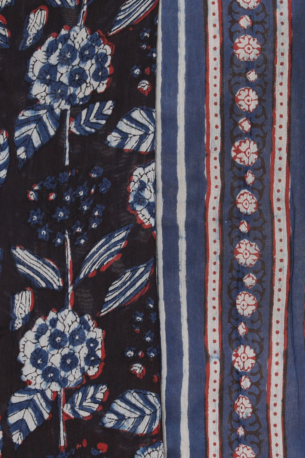 Image of Brownish Black Floral Bagru Chanderi saree