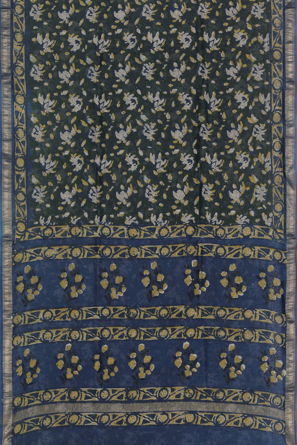 Image of Floral Print Bagru Chanderi saree
