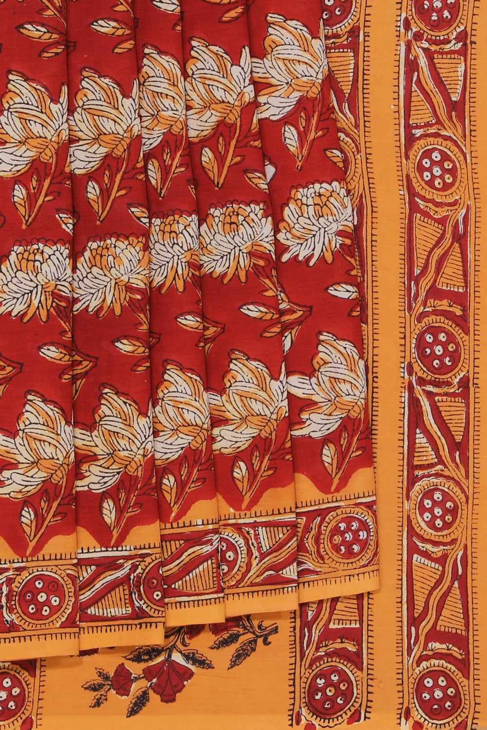 Image of Red Hand Block Printed Cotton Bagru Saree