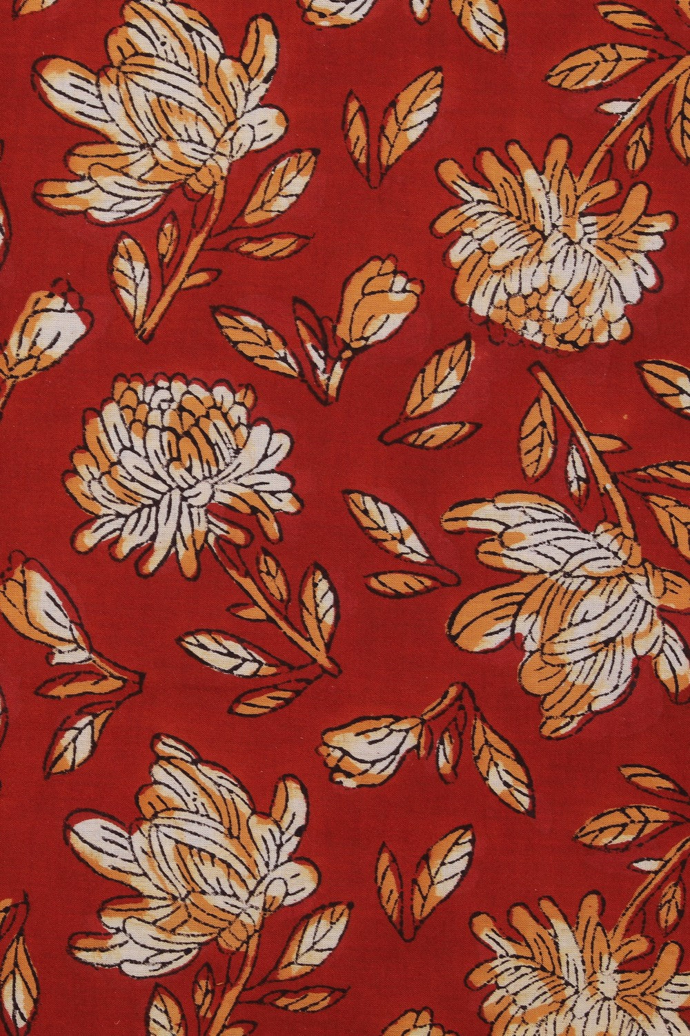 Image of Red Hand Block Printed Cotton Bagru Saree