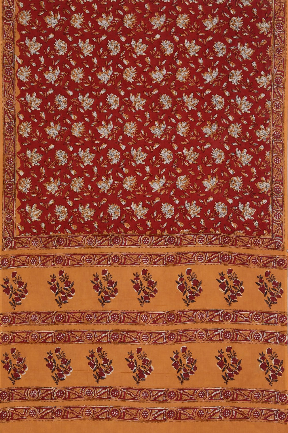 Image of Red Hand Block Printed Cotton Bagru Saree