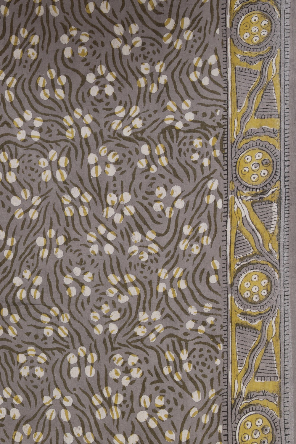 Image of Olive Green Bagru Cotton Saree