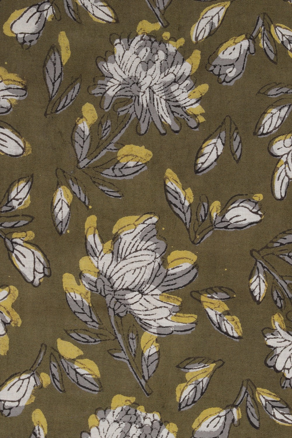 Image of Olive Green Bagru Cotton Saree