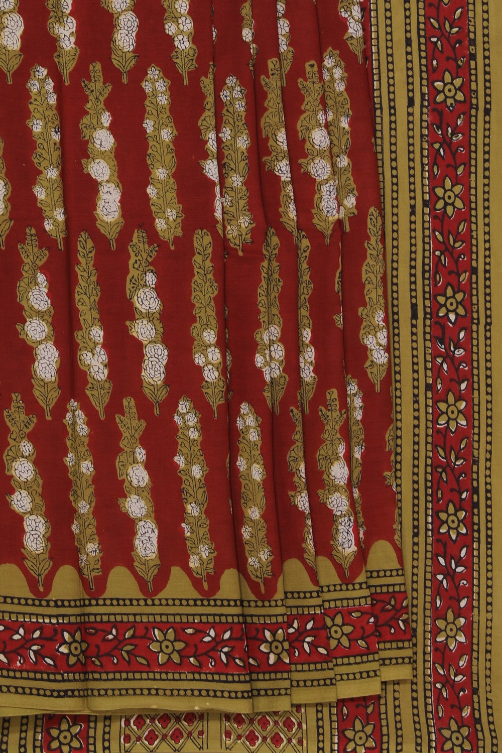 Image of Red Bagru Cotton saree