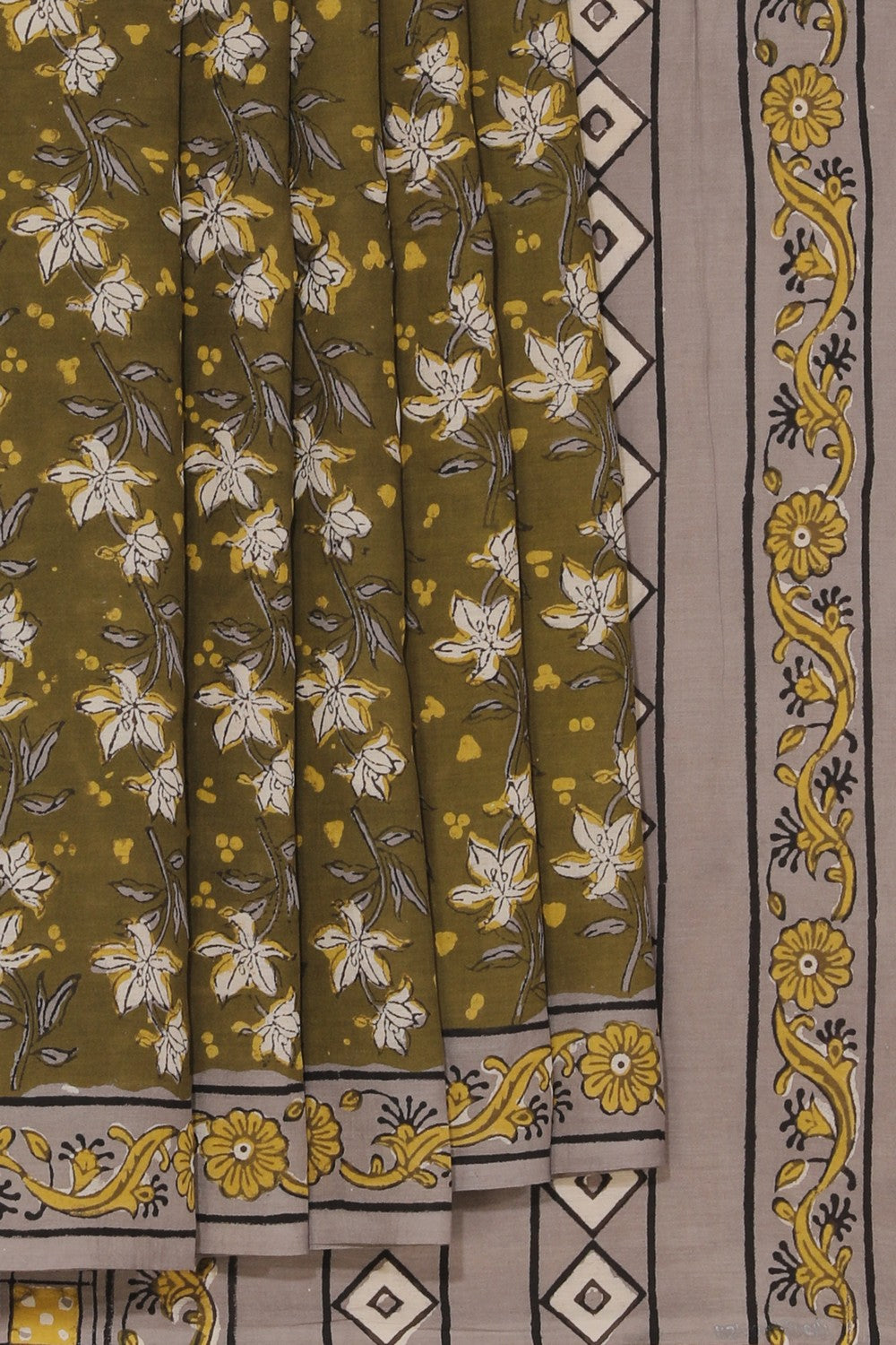 Image of Hand Block Printed Bagru Cotton saree