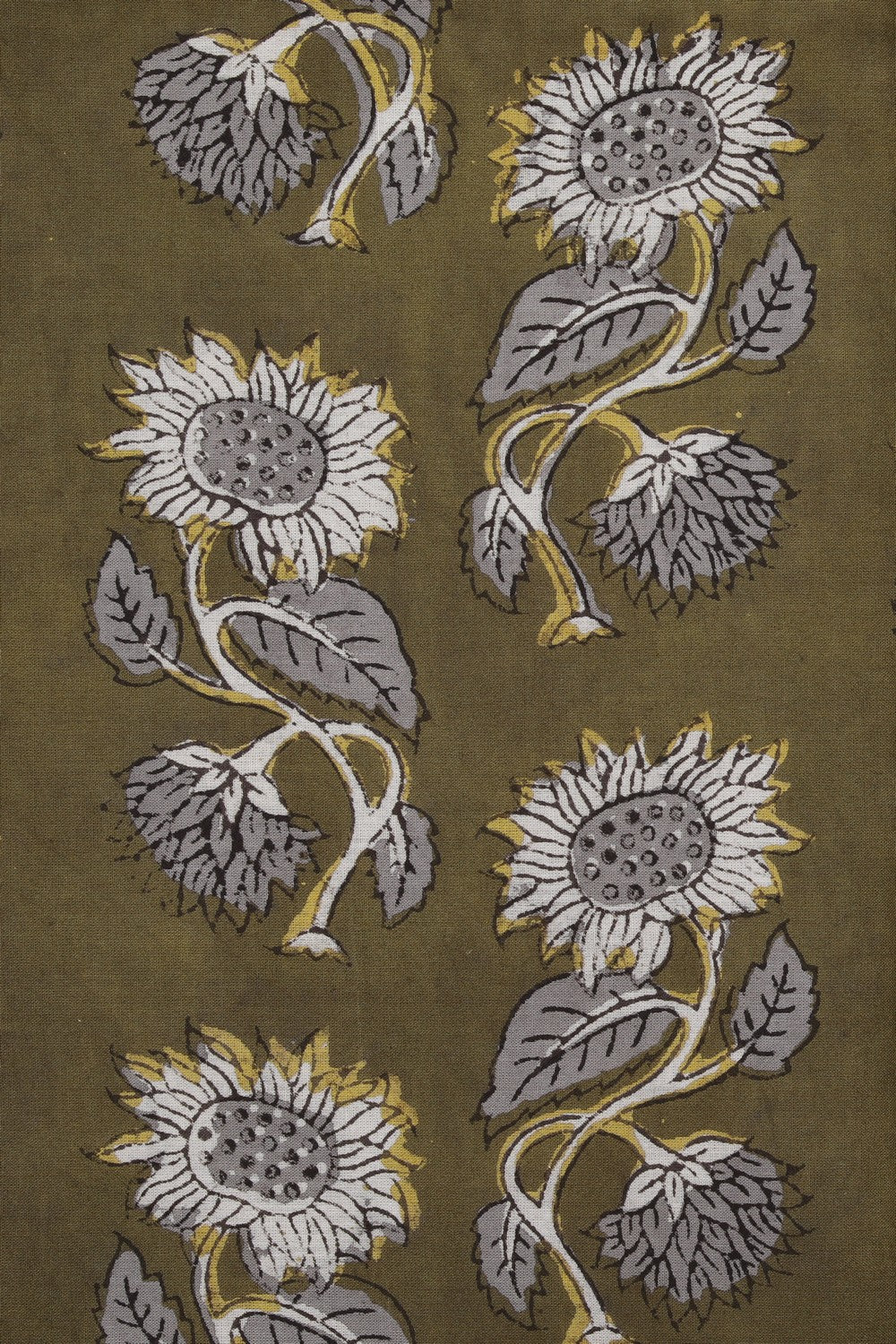 Image of Olive Green Hand Block Printed Bagru Cotton Saree