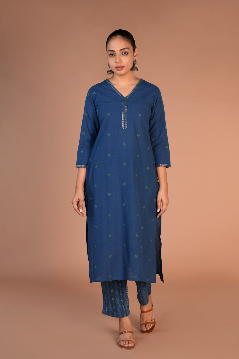 Indigo blue woven cotton Kurta and pants set